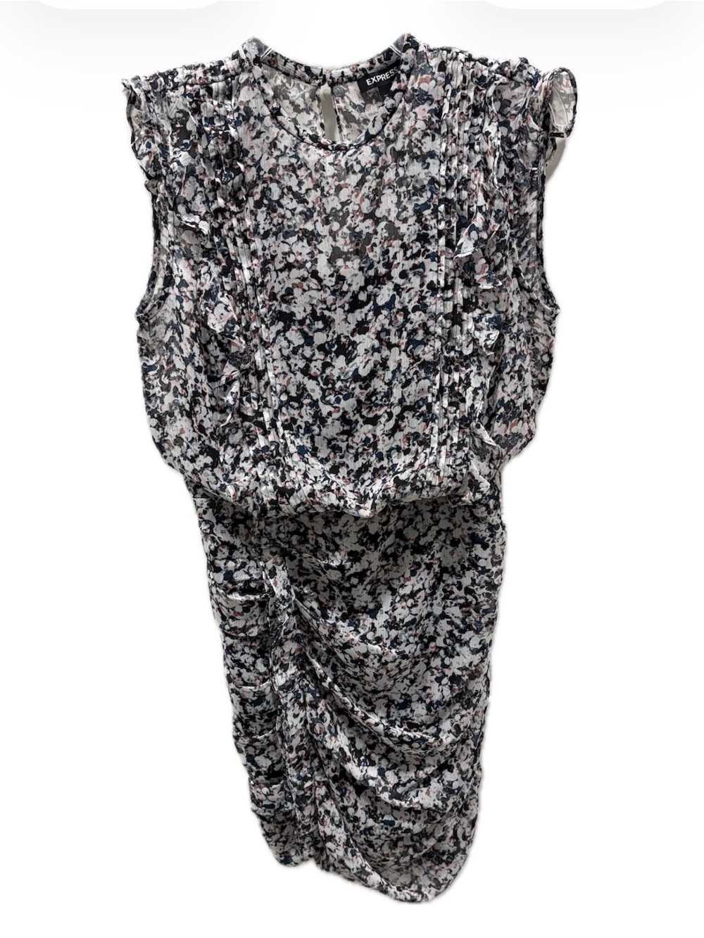 NWT Express Floral Ruched Mini Dress | Navy Blue Dusty Rose | Lined | M
